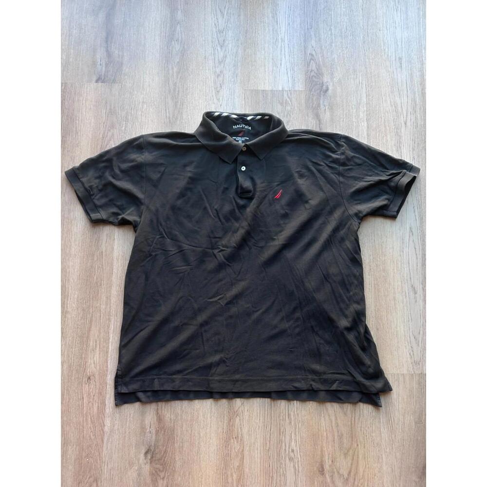 Nautica Polo Shirt Mens 2XL Black Short Sleeve LUXURY PIMA Cotton Red Logo